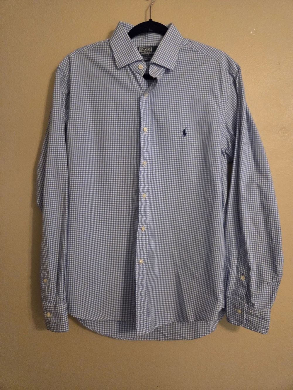 POLO RALPH LAUREN Vintage Blue White Checkered Custom Fit Button Down Mens SZ 16